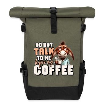 Grumpy donkey with coffee - Roll Top Backpack - olive/black - Front