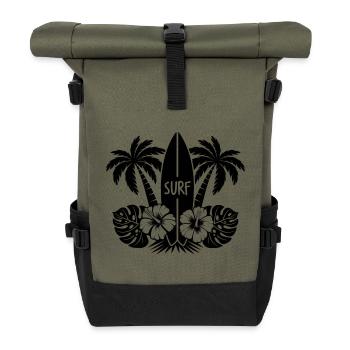 Tropical Surf | Perfekt für Surfer & Beach-Lovers - Rolltop Rucksack - Olive/Schwarz - Vorne