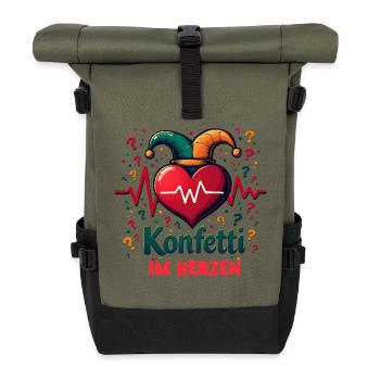 Karneval Herzschlag - Konfetti - Rolltop Rucksack - Olive/Schwarz - Vorne