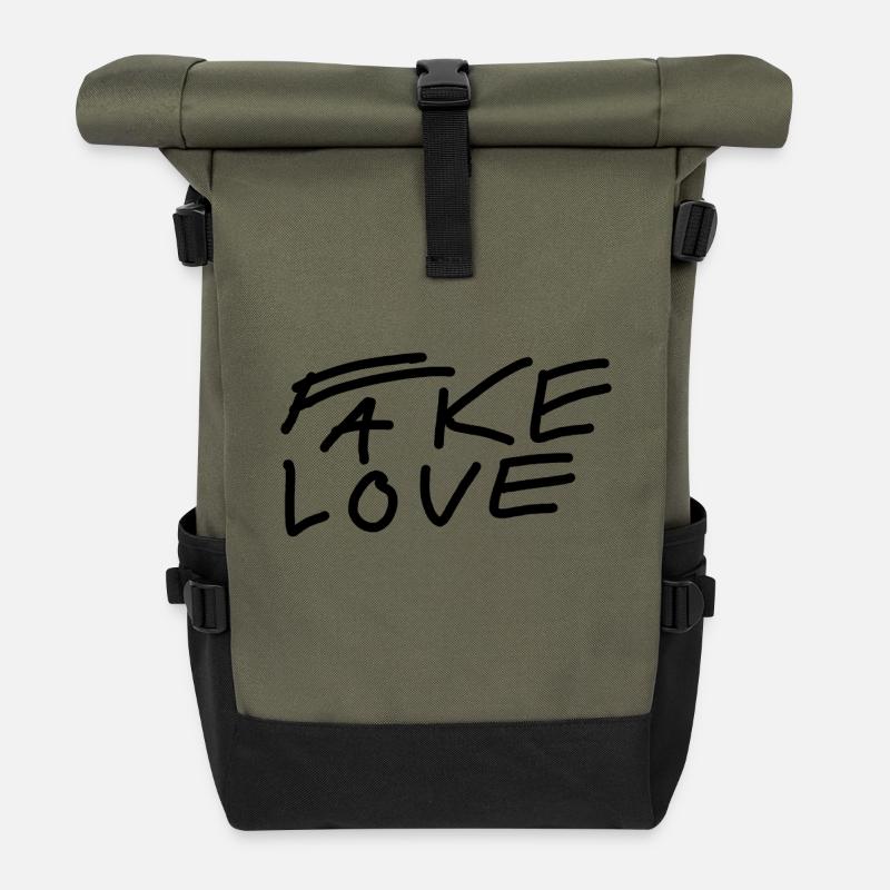 Fake Love - Roll Top Backpack - olive/black