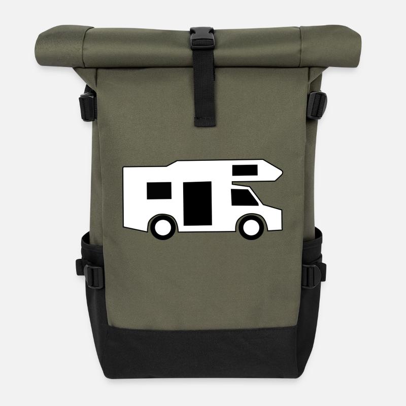 Mobile home / gift - Roll Top Backpack - olive/black