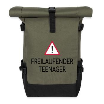 Achtung Freilaufender Teenager - Rolltop Rucksack - Olive/Schwarz - Vorne