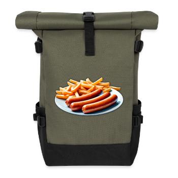 French fries and sausages Fast food Favorite dish - Roll Top Backpack - olive/black - Front