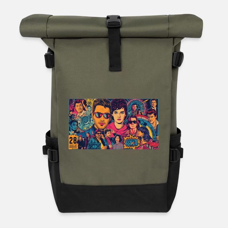 Pop-Symbole - Rolltop Rucksack - Olive/Schwarz