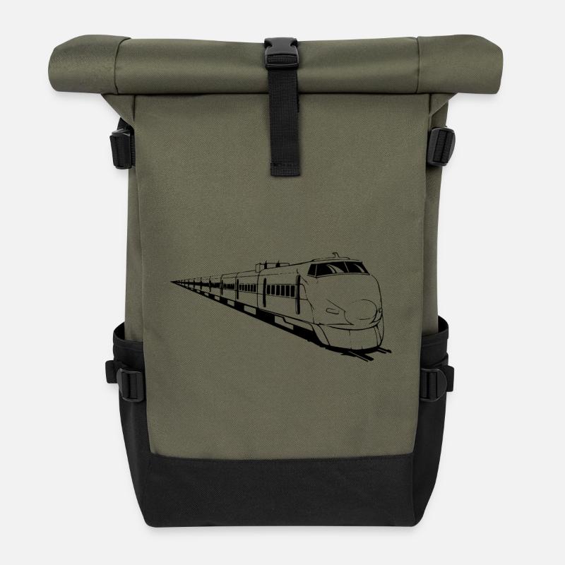 Eisenbahn Lok Design - Rolltop Rucksack - Olive/Schwarz