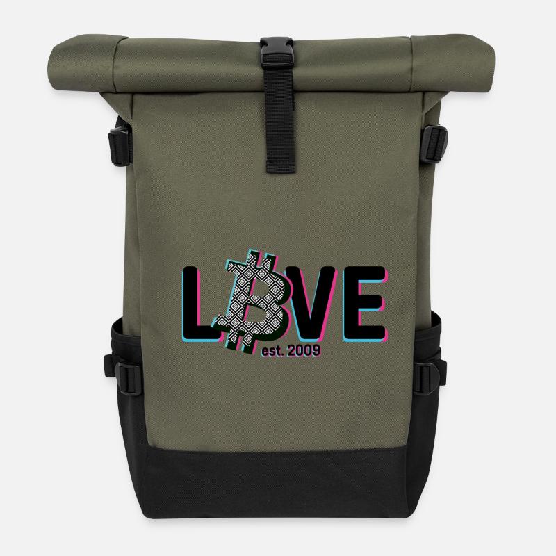 Bitcoin Love - Rolltop Rucksack - Olive/Schwarz