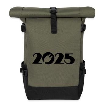 Elektriker 2025, Elektroniker 2025, Stecker 2025 - Rolltop Rucksack - Olive/Schwarz - Vorne