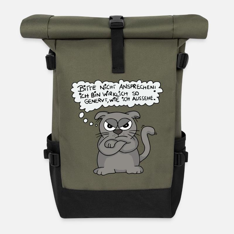 Genervte Katze - Nicht ansprechen! - Rolltop Rucksack - Olive/Schwarz