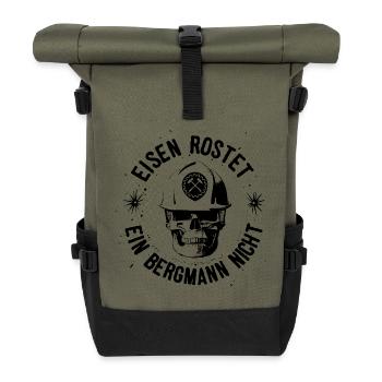 Eisen rostet Design, Bergmann, Bergbau Ruhrgebiet - Rolltop Rucksack - Olive/Schwarz - Vorne
