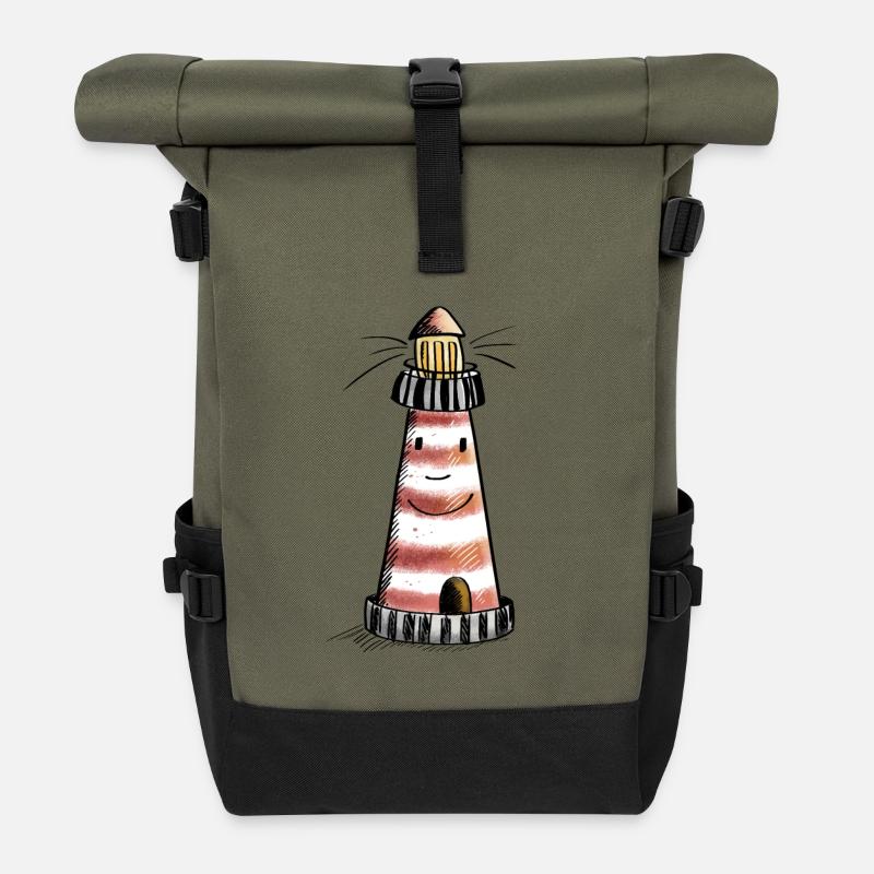 Kleiner Leuchtturm - Nordsee - Urlaub - Comic - Rolltop Rucksack - Olive/Schwarz
