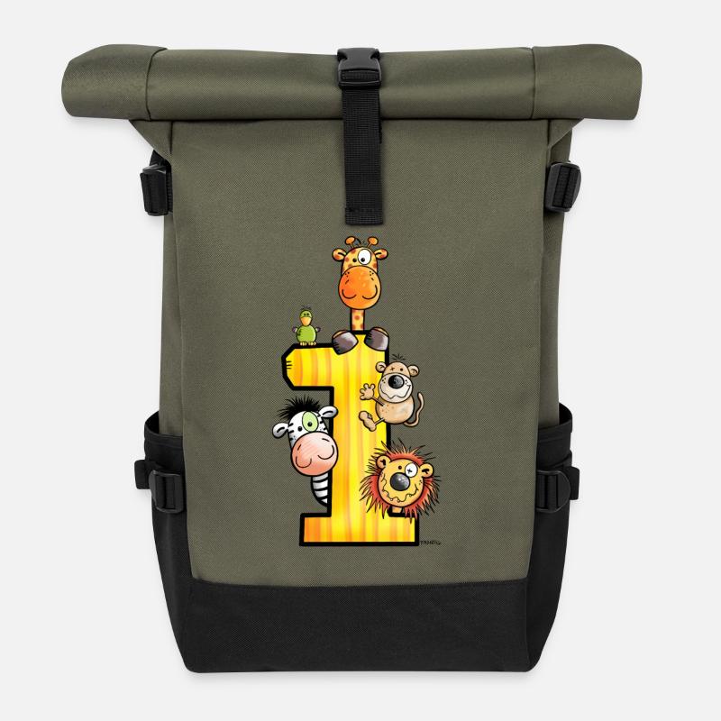 Erster Geburtstag - Rolltop Rucksack - Olive/Schwarz
