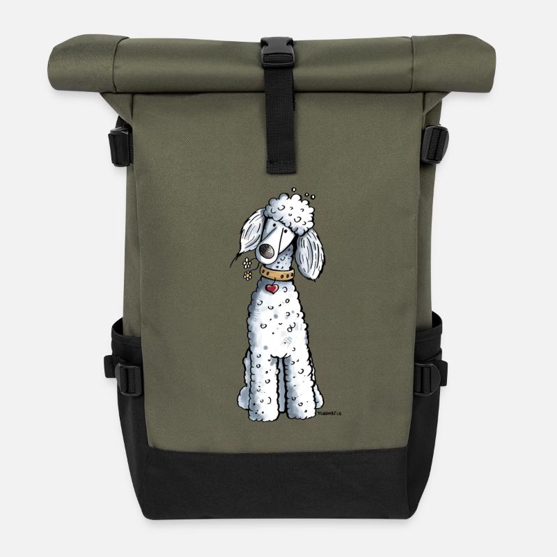 Pudel mit Blumen - Rolltop Rucksack - Olive/Schwarz