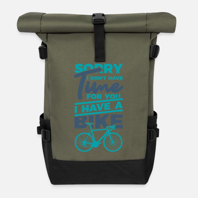 Lustiger Radfahrerspruch - Rolltop Rucksack - Olive/Schwarz