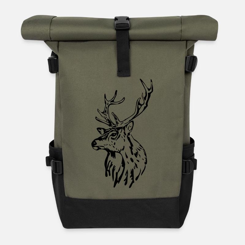 Hirschkopf [Schwarz] - Rolltop Rucksack - Olive/Schwarz
