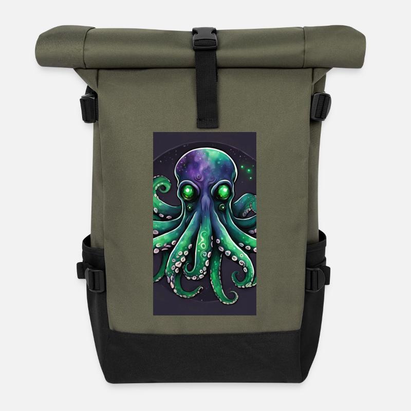 Oktopus-Galaxie - Rolltop Rucksack - Olive/Schwarz