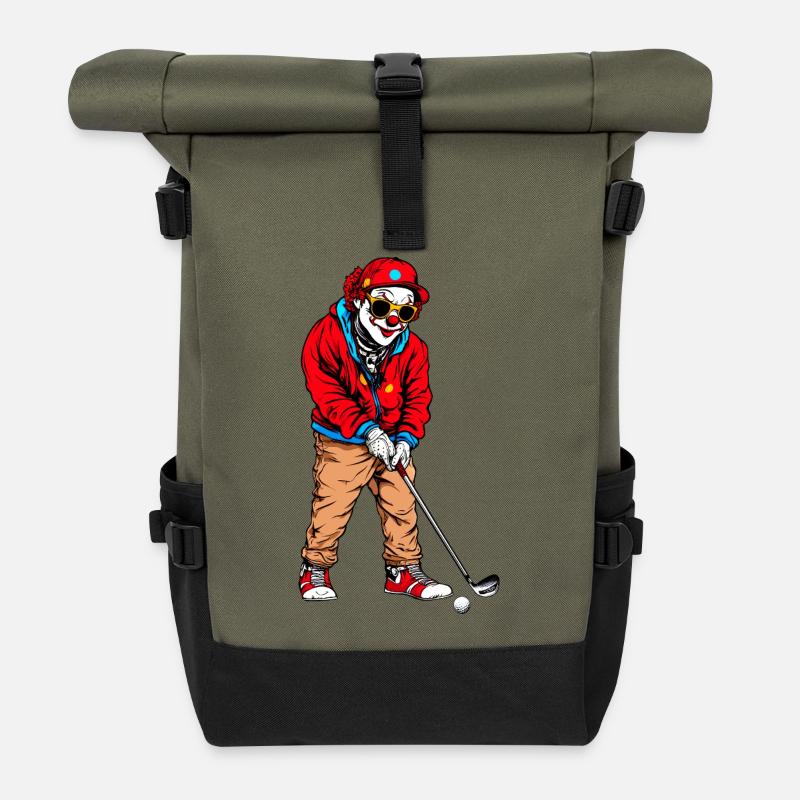 Golf Clowns - Roll Top Backpack - olive/black