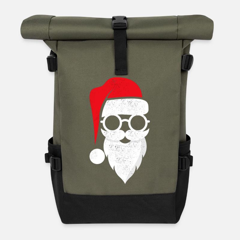 Weihnachtsmann Santa mit Brille - Rolltop Rucksack - Olive/Schwarz