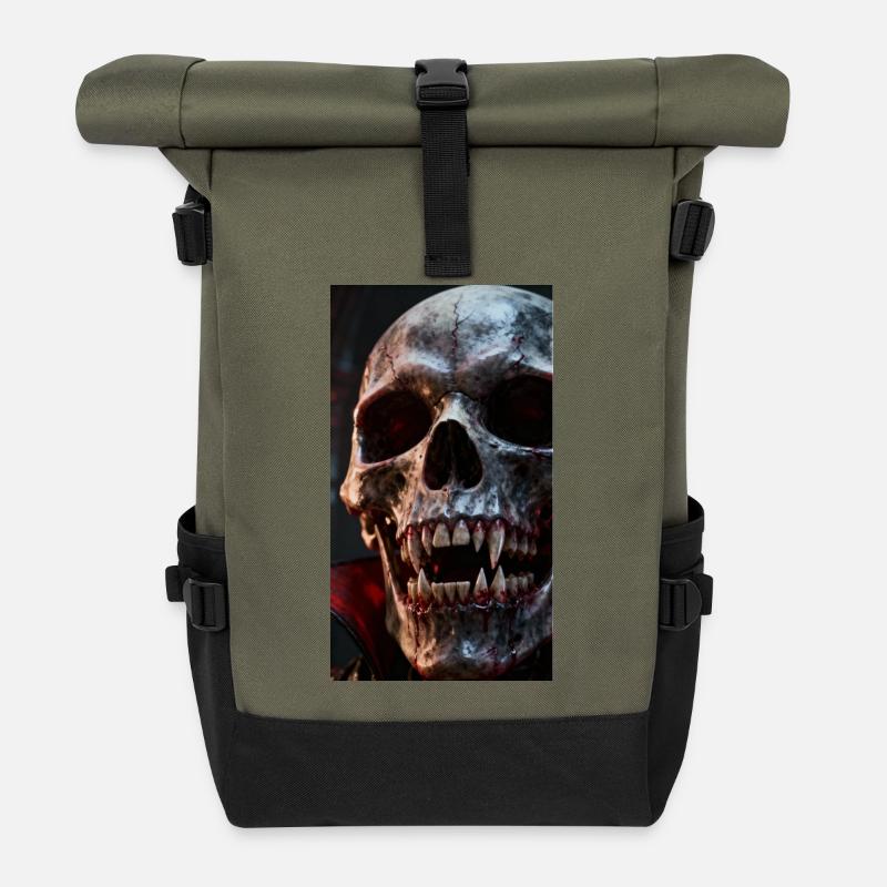 Dunkler Totenkopf mit blutigen Akzenten - Rolltop Rucksack - Olive/Schwarz