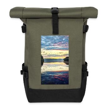 Sunset at the quiet lake - Roll Top Backpack - olive/black - Front