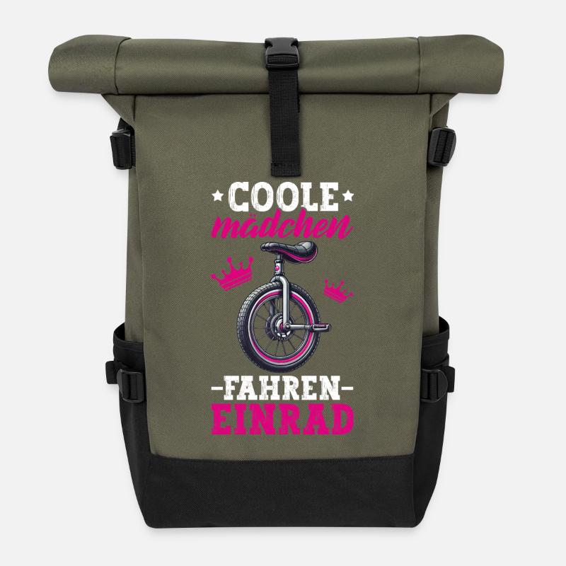 Coole Mädchen Fahren Einrad - Rolltop Rucksack - Olive/Schwarz