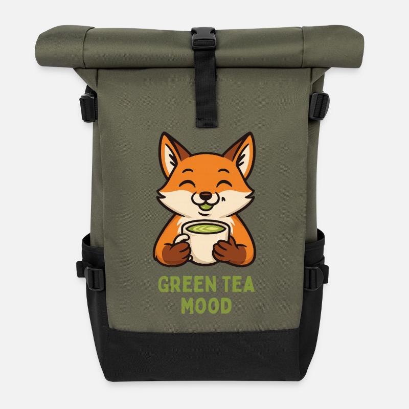 Fuchs Tee-Mood Grüner Tee - Rolltop Rucksack - Olive/Schwarz