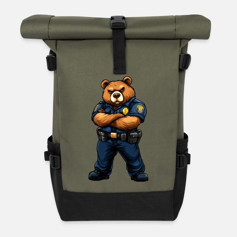 Bären Polizei - Braunbär - Rolltop Rucksack - Olive/Schwarz
