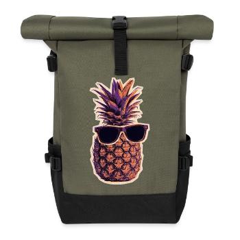 Cool pineapple with sunglasses - Roll Top Backpack - olive/black - Front