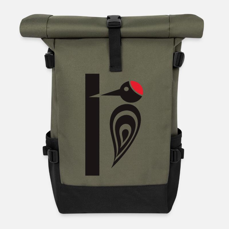 Woodpecker on the Tree - Carpenter's Bird - Roll Top Backpack - olive/black