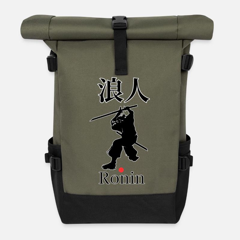 Ronin Samurai Motiv - Rolltop Rucksack - Olive/Schwarz