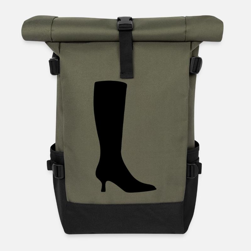 Black Boot Silhouette - Roll Top Backpack - olive/black