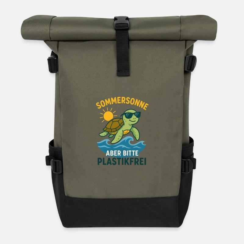 Summer sun - but plastic-free please - Roll Top Backpack - olive/black