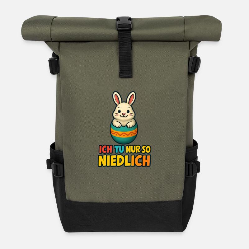 Osterhase im Ei mit Spruch - Rolltop Rucksack - Olive/Schwarz