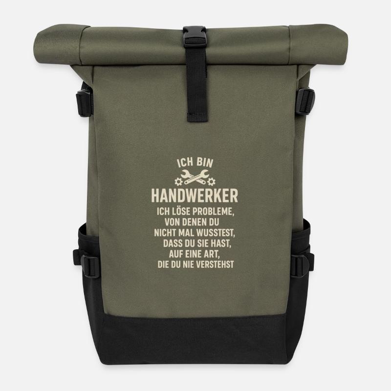 Ich bin Handwerker - Rolltop Rucksack - Olive/Schwarz