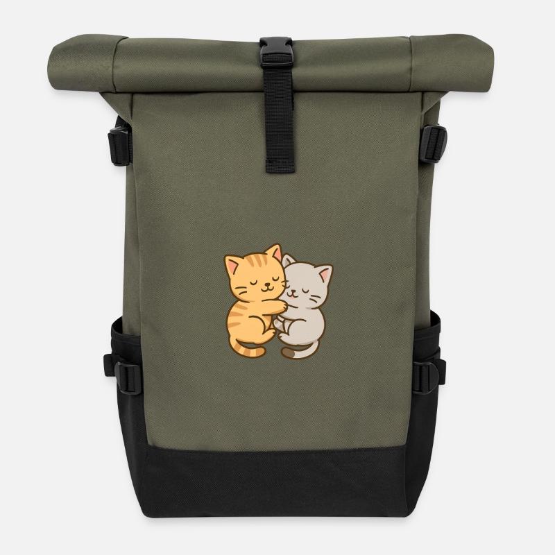 Two little kittens are sleeping together - Roll Top Backpack - olive/black