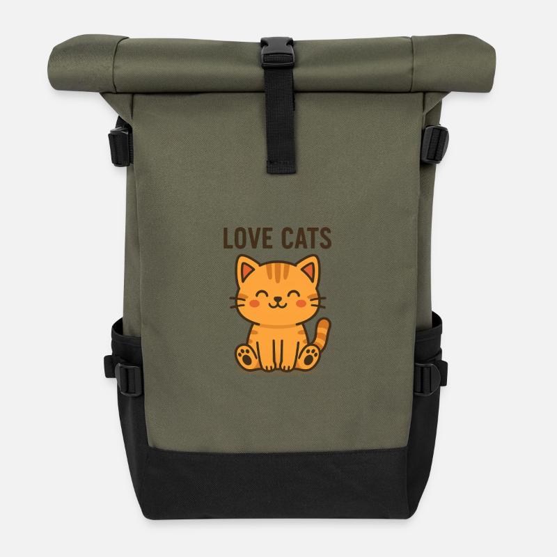 Love Cats! - Rolltop Rucksack - Olive/Schwarz