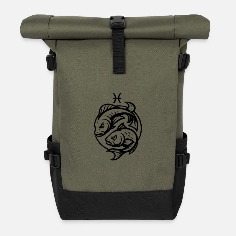 Sternzeichen Fische - Rolltop Rucksack - Olive/Schwarz