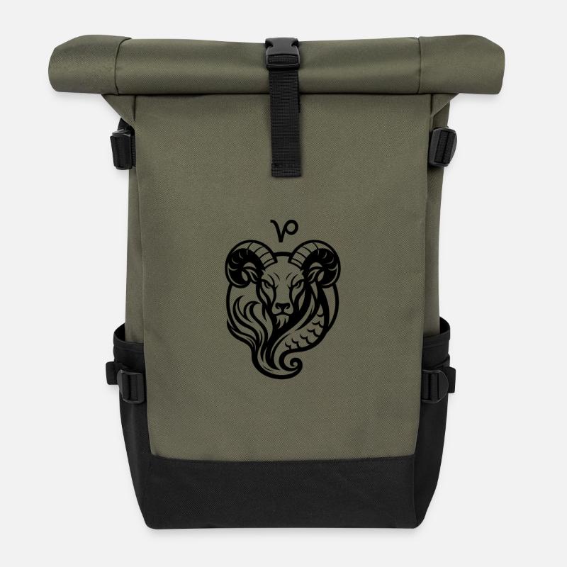 Sternzeichen Steinbock - Rolltop Rucksack - Olive/Schwarz