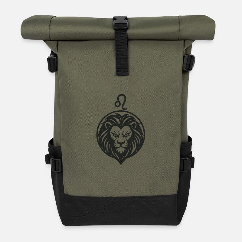 Sternzeichen Löwe - Rolltop Rucksack - Olive/Schwarz