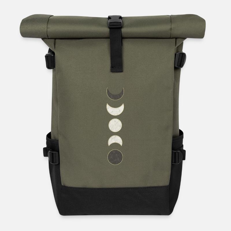 Mondphasen Marmor Muster - Rolltop Rucksack - Olive/Schwarz
