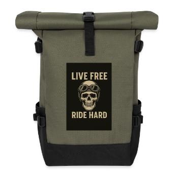 Lebensstil mit Totenkopf-Motiv und Brille - Rolltop Rucksack - Olive/Schwarz - Vorne
