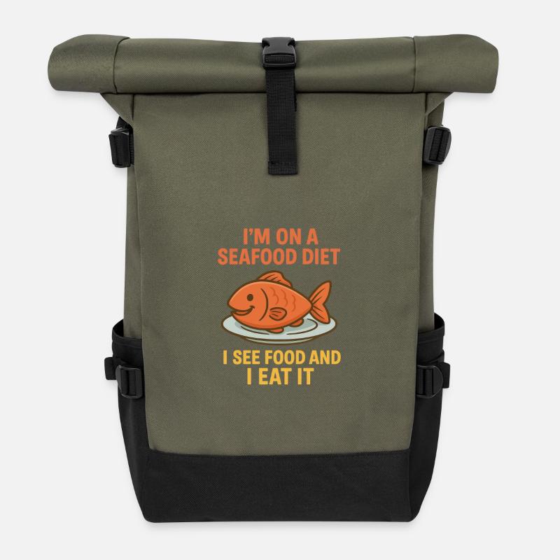 Ernährung mit Meeresfrüchten - Rolltop Rucksack - Olive/Schwarz