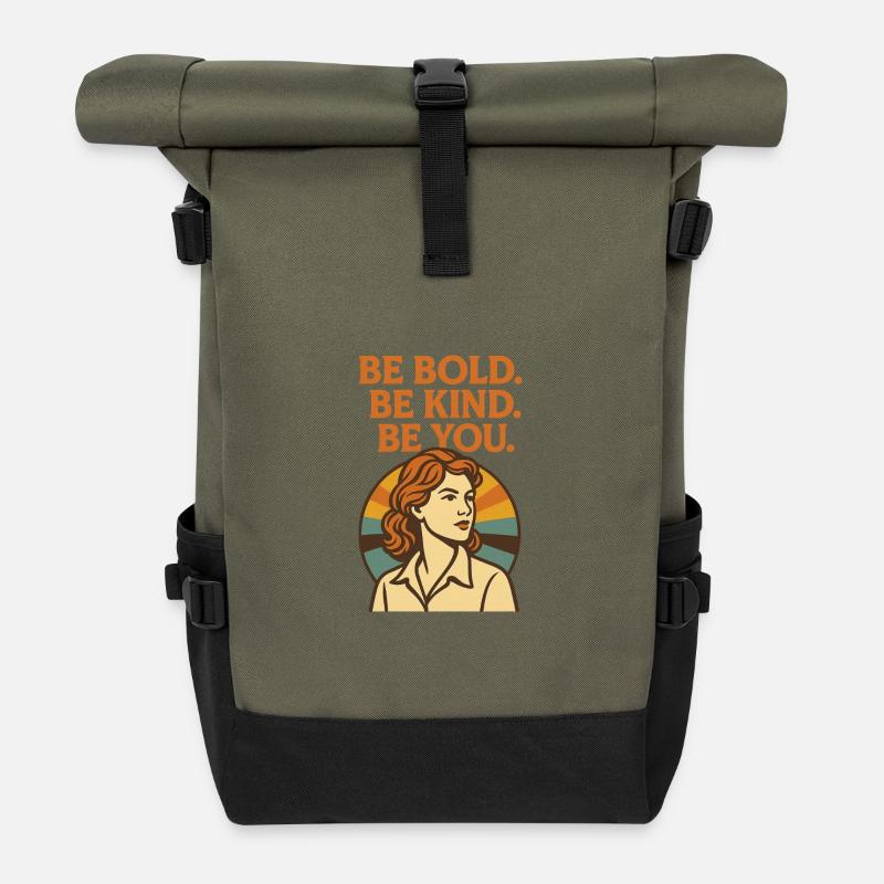 Empowering Retro Woman Illustration - Roll Top Backpack - olive/black