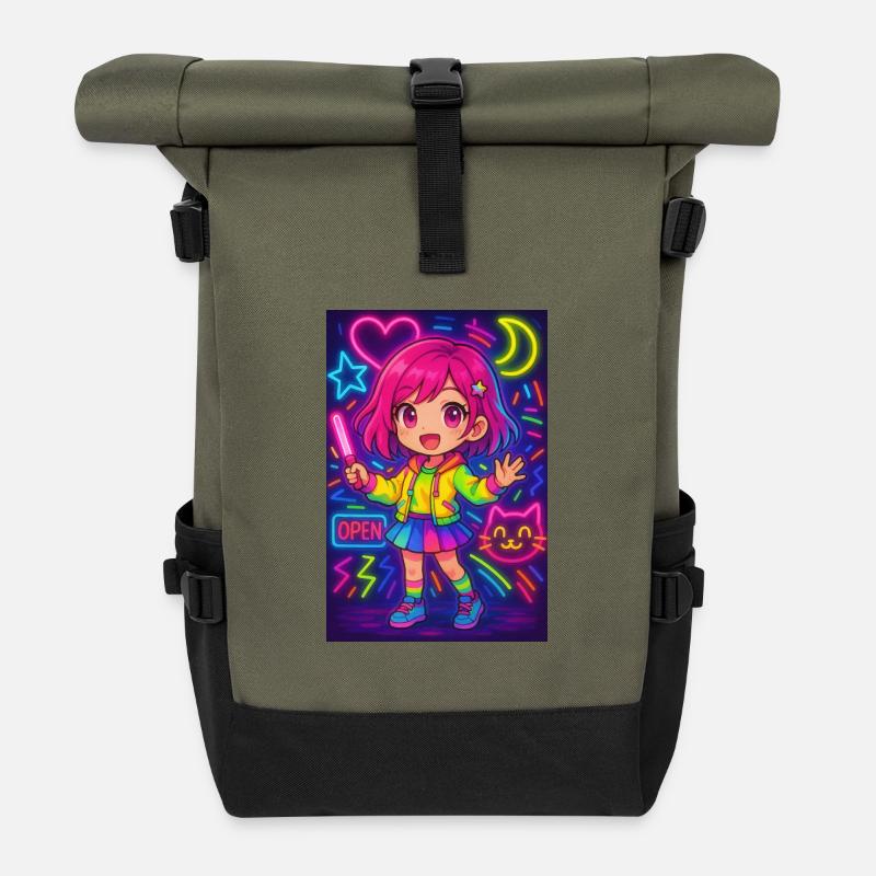 Neon Chibi Magic - Énergie d’anime colorée - Sac à dos roll top - olive/noir