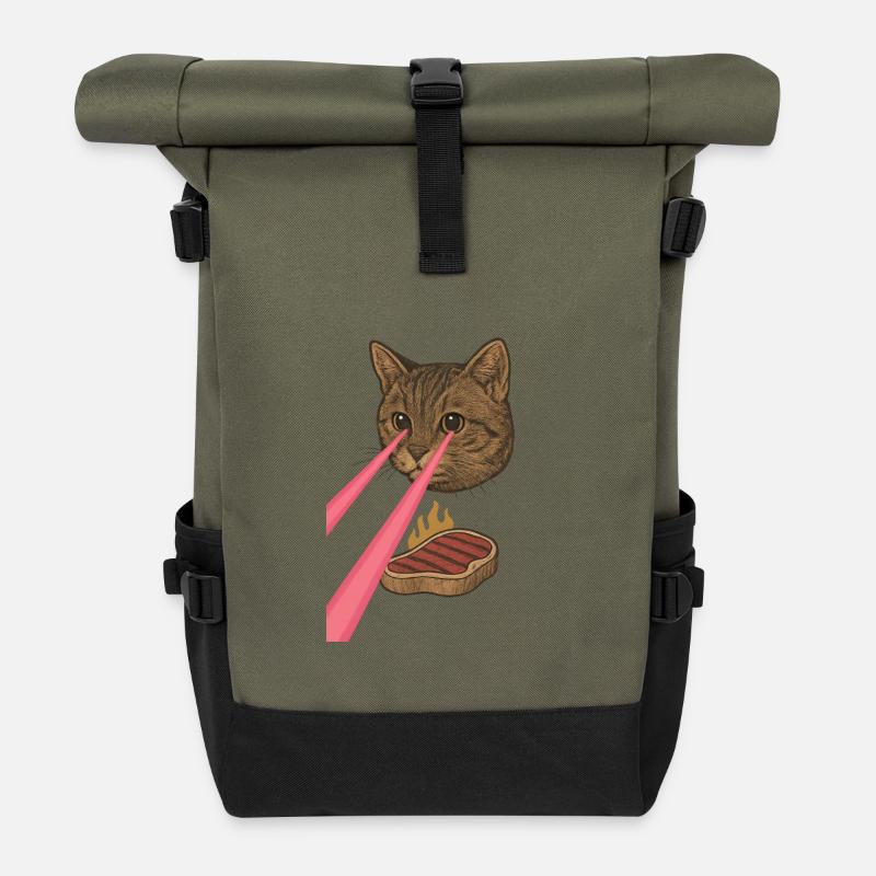 Laser Katze - Rolltop Rucksack - Olive/Schwarz