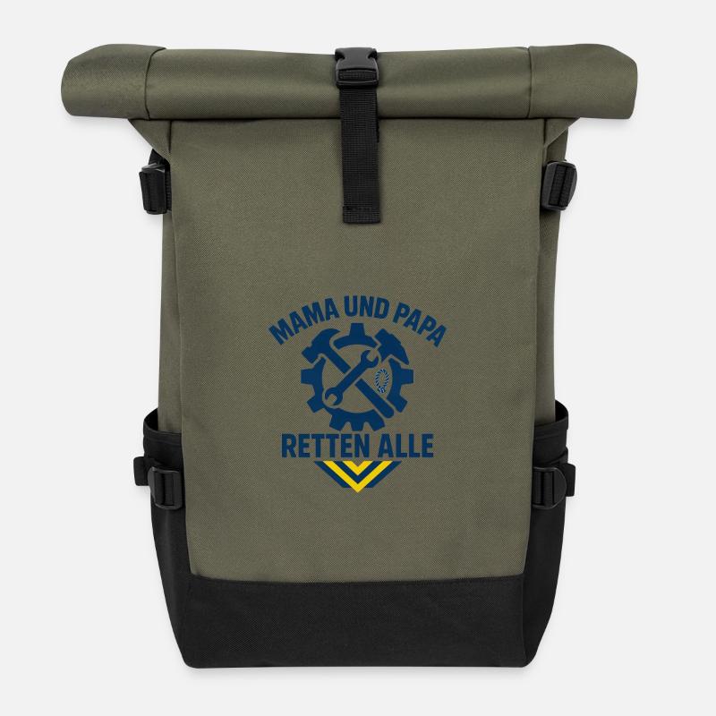 Mutter Vater Rettung Team Design - Rolltop Rucksack - Olive/Schwarz