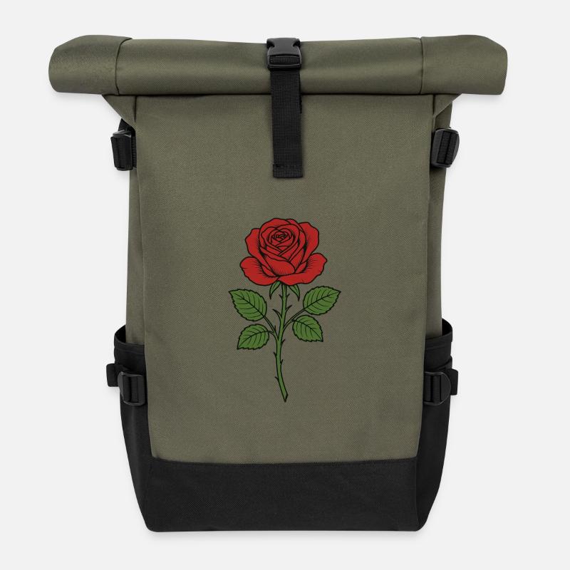 Erchianische Rose mit grünen Blättern - Rolltop Rucksack - Olive/Schwarz