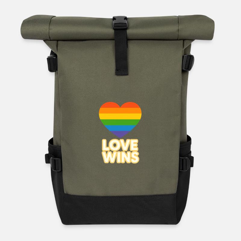 Liebe gewinnt Stolz Herz Design - Rolltop Rucksack - Olive/Schwarz