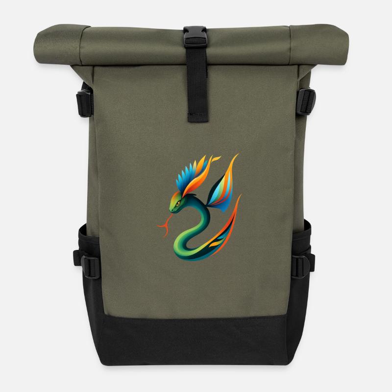Mythical Dragon with Colorful Wings - Roll Top Backpack - olive/black