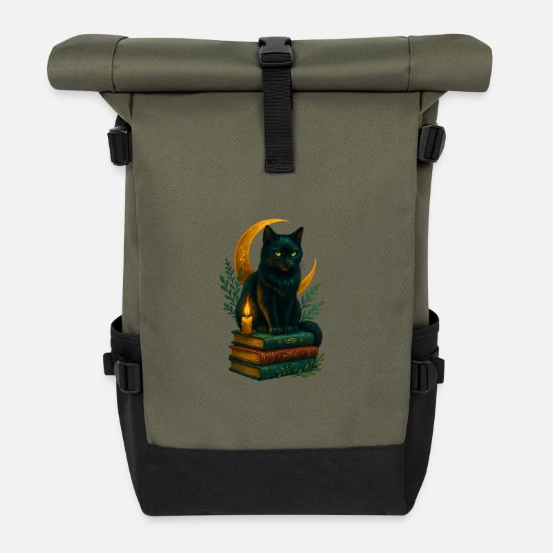 Enchanting_black_cat - Rolltop Rucksack - Olive/Schwarz