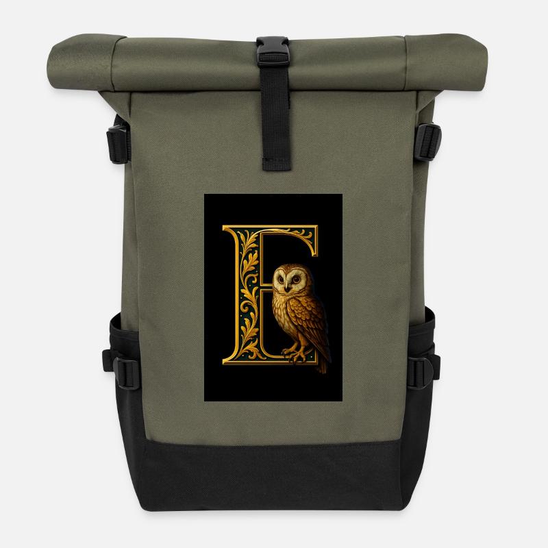 E - Magisches Ornament mit Eule - Rolltop Rucksack - Olive/Schwarz